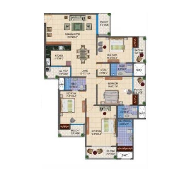 Floor plan of 4 BHK 2420 Sq. Ft. Apartment in Ramprastha Imperial Heights Phase 1, Ghaziabad
