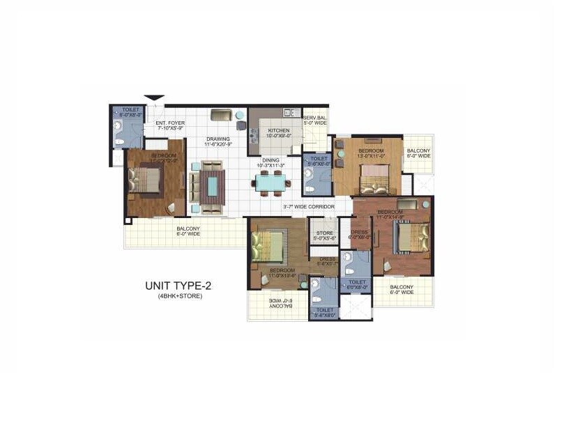 Floor plan of 4 BHK 2320 Sq. Ft. Apartment in Ramprastha Platinum Premier, Ghaziabad
