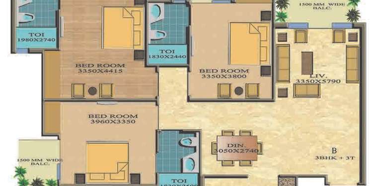 real anchor world residency apartment 3bhk 1740sqft 1