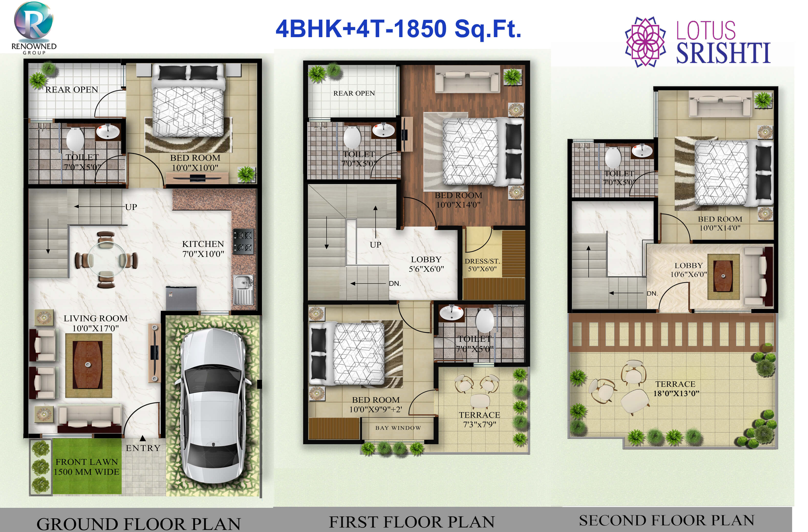 Floor plan of 4 BHK 1850 Sq. Ft. Villa in Renowned Lotus Srishti, Ghaziabad