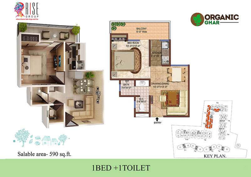 1 BHK 590 Sq. Ft. Apartment in Rise Organic Ghar