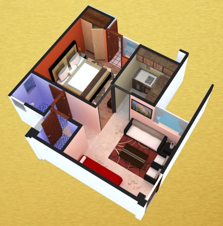 Floor plan of 1 BHK 604 Sq. Ft. Apartment in Samajwadi Awas Yojna, Ghaziabad