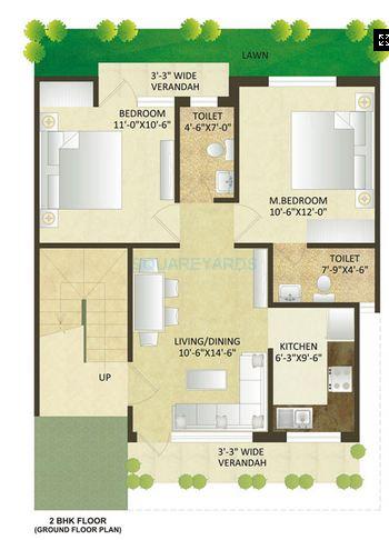 Floor plan of 2 BHK 853 Sq. Ft. Apartment in SARE Springview Floors, Ghaziabad