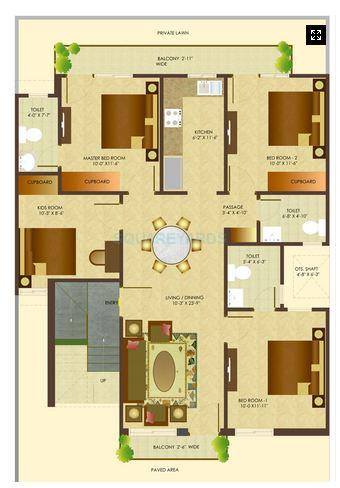 Floor plan of 4 BHK 1461 Sq. Ft. Apartment in SARE Springview Floors, Ghaziabad