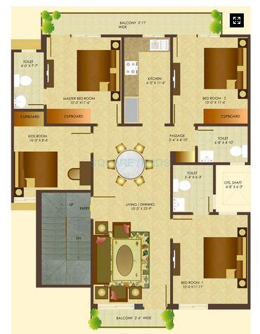 Floor plan of 4 BHK 1776 Sq. Ft. Apartment in SARE Springview Floors, Ghaziabad