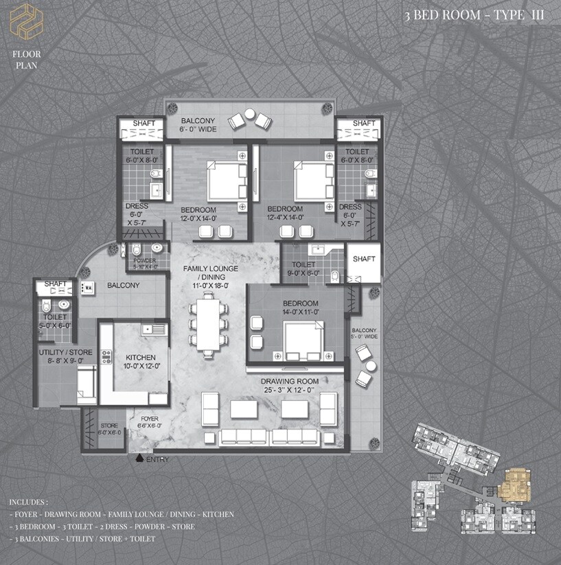 Floor plan of 3 BHK 2745 Sq. Ft. Apartment in Sarena Iris Prime, Ghaziabad