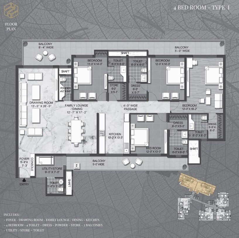 Floor plan of 4 BHK 3535 Sq. Ft. Apartment in Sarena Iris Prime, Ghaziabad