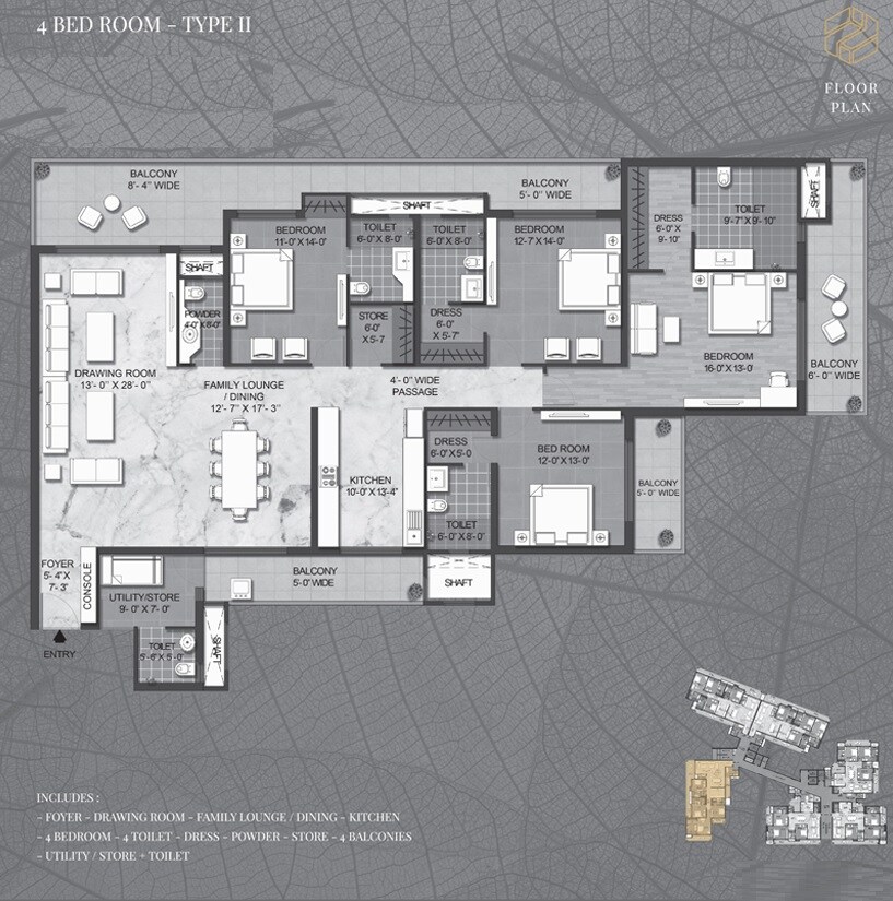 Floor plan of 4 BHK 3740 Sq. Ft. Apartment in Sarena Iris Prime, Ghaziabad