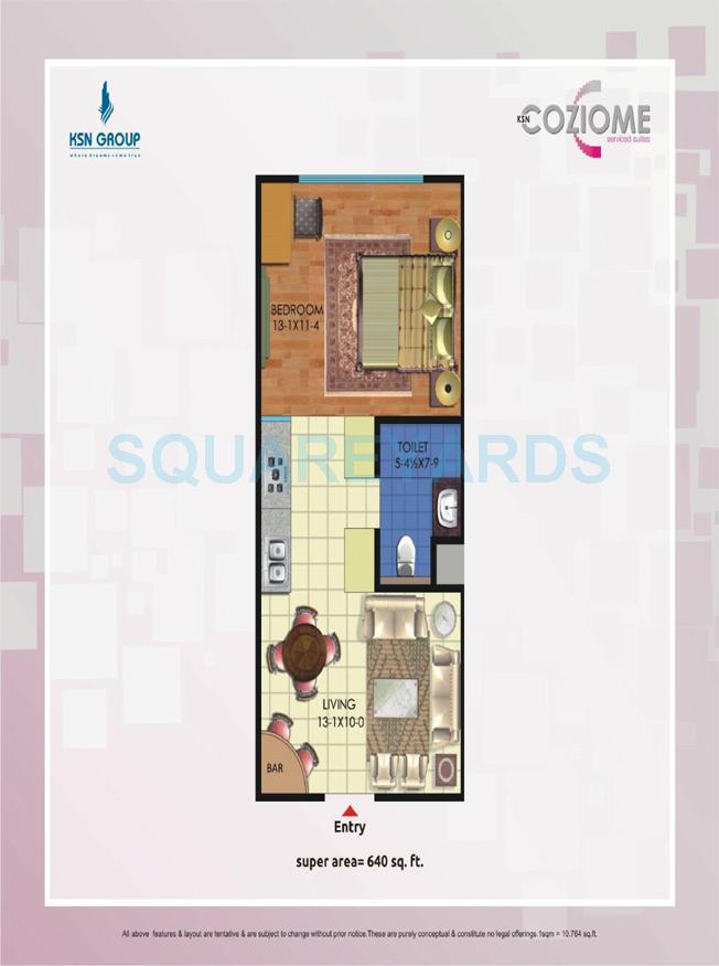 Floor plan of 1 BHK Apartment - 371 sq. ft. in Sarvottam KSN Coziome, Ghaziabad
