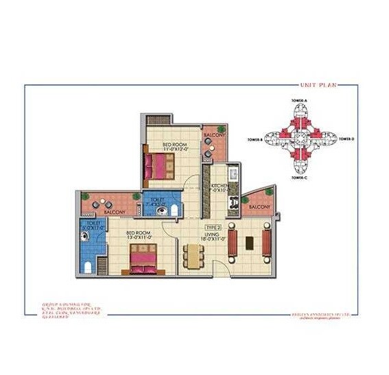 Floor plan of 2 BHK 1225 Sq. Ft. Apartment in Sarvottam Pride, Ghaziabad
