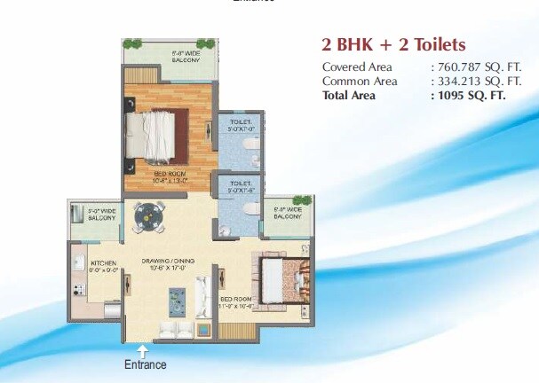 Floor plan of 2 BHK 1095 Sq. Ft. Apartment in Savfab Jasmine Grove, Ghaziabad