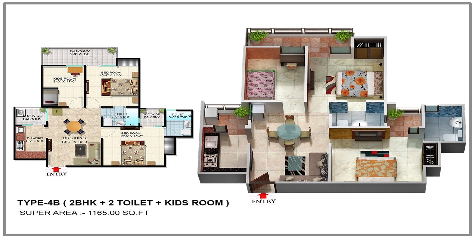 Floor plan of 2 BHK 1165 Sq. Ft. Apartment in SCC Blossom, Ghaziabad