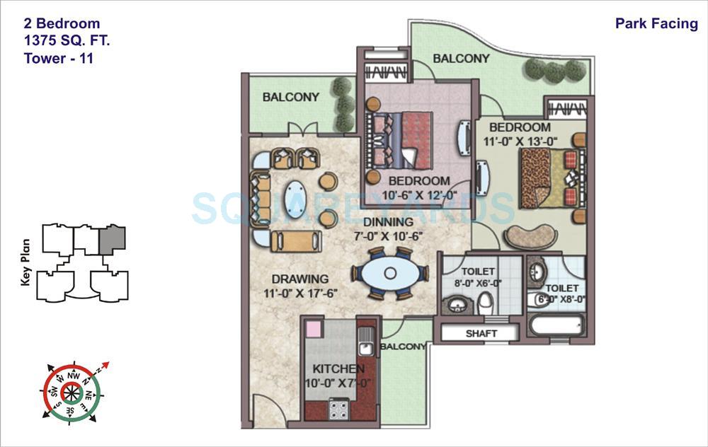 Floor plan of 2 BHK 1375 Sq. Ft. Apartment in Sethi Max City, Ghaziabad