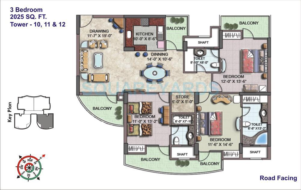 Floor plan of 3 BHK 2025 Sq. Ft. Apartment in Sethi Max City, Ghaziabad
