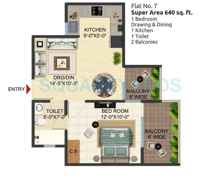 1 BHK 640 Sq. Ft. Apartment in SG Benefit