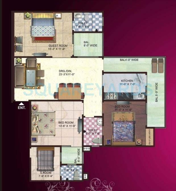Floor plan of 3 BHK 1760 Sq. Ft. Apartment in SG Impression Plus, Ghaziabad