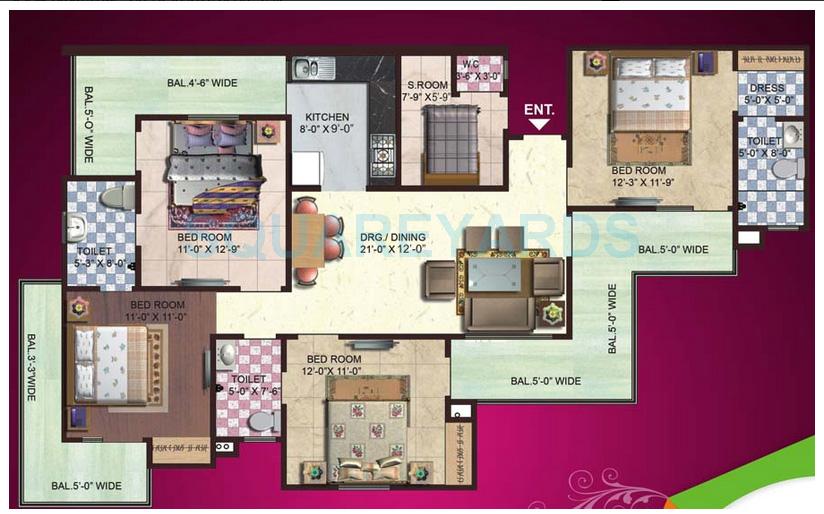 Floor plan of 4 BHK 2075 Sq. Ft. Apartment in SG Impression Plus, Ghaziabad