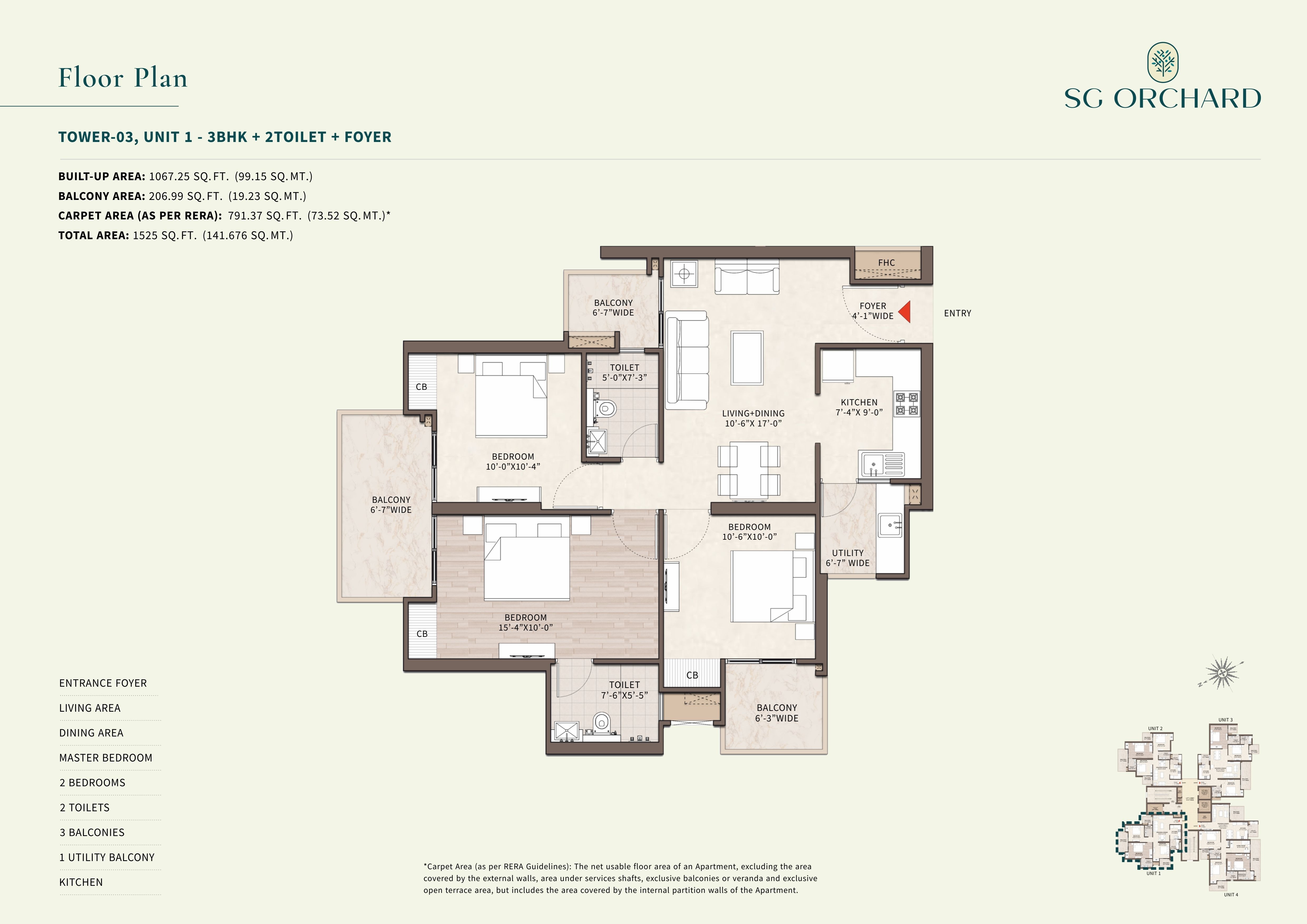 3 BHK 1525 Sq. Ft. Apartment