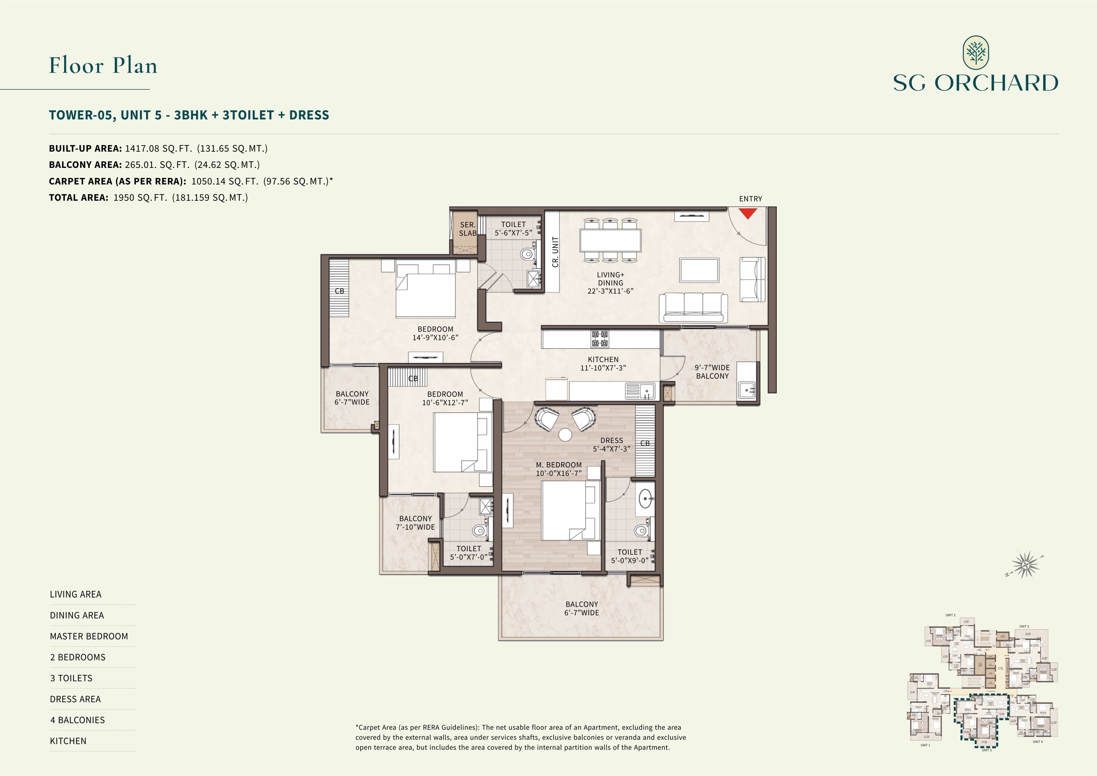 3 BHK 1950 Sq. Ft. Apartment