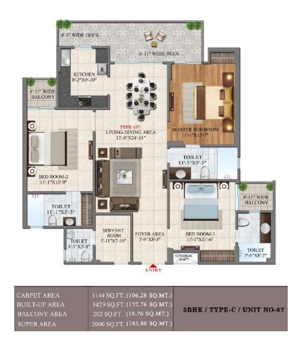 Floor plan of 3 BHK 2000 Sq. Ft. Apartment in SG Vista, Ghaziabad