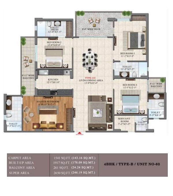 Floor plan of 4 BHK 2650 Sq. Ft. Apartment in SG Vista, Ghaziabad