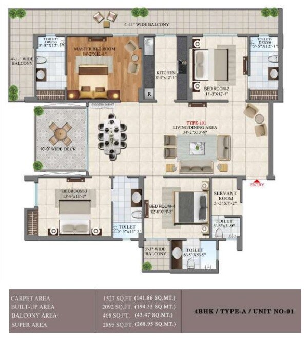 Floor plan of 4 BHK 2895 Sq. Ft. Apartment in SG Vista, Ghaziabad
