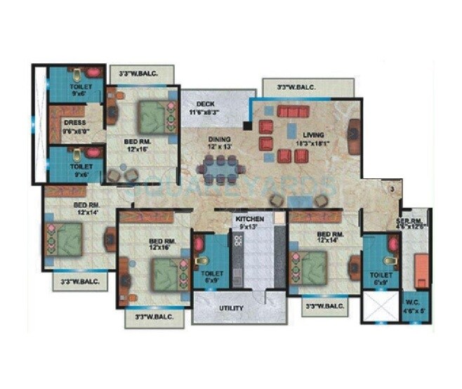 Floor plan of 4 BHK 2850 Sq. Ft. Apartment in Shipra Srishti, Ghaziabad