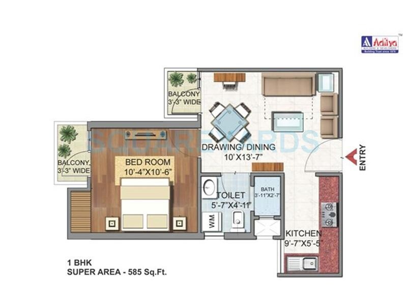 Floor plan of 1 BHK 585 Sq. Ft. Apartment in Shubh Homes Urban Royale, Ghaziabad