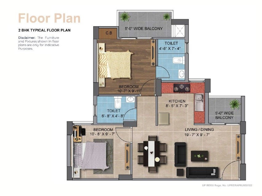 Floor plan of 2 BHK 900 Sq. Ft. Apartment in Shubh Homes Urban Royale, Ghaziabad