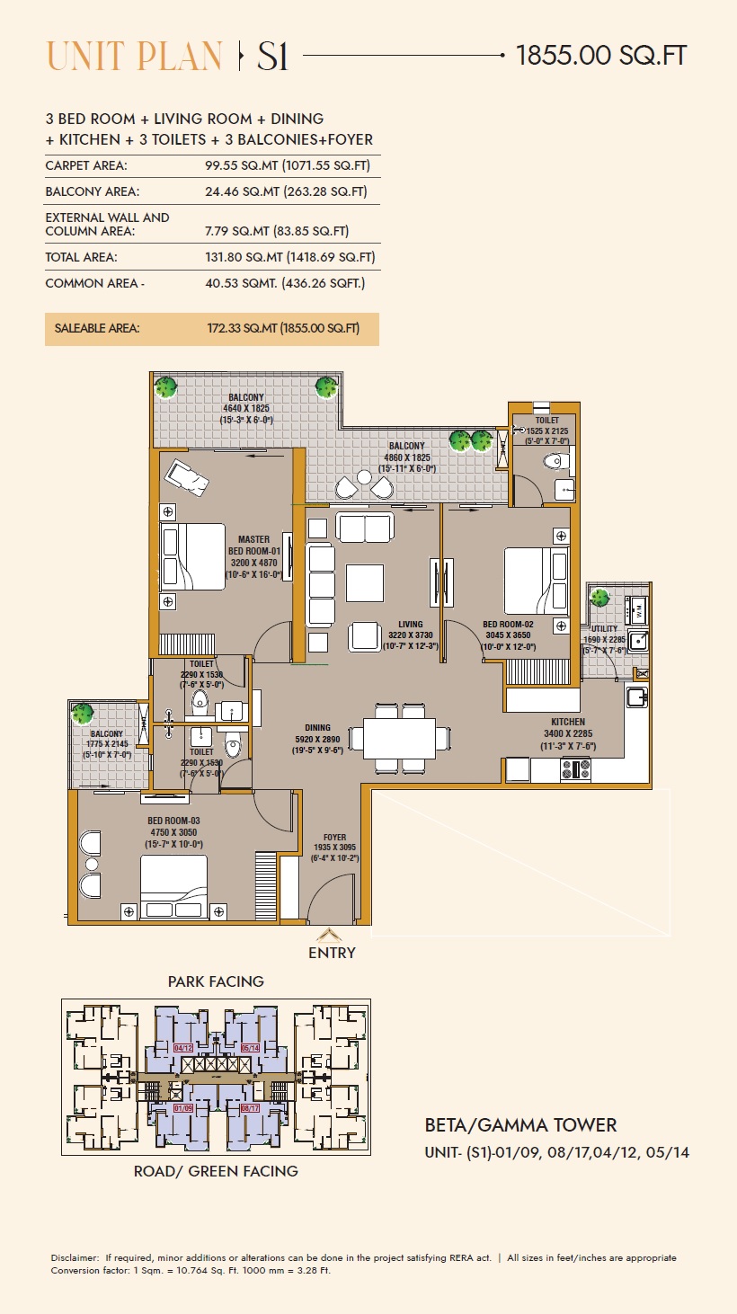 3 BHK 1855 Sq. Ft. Apartment in SKA Divine