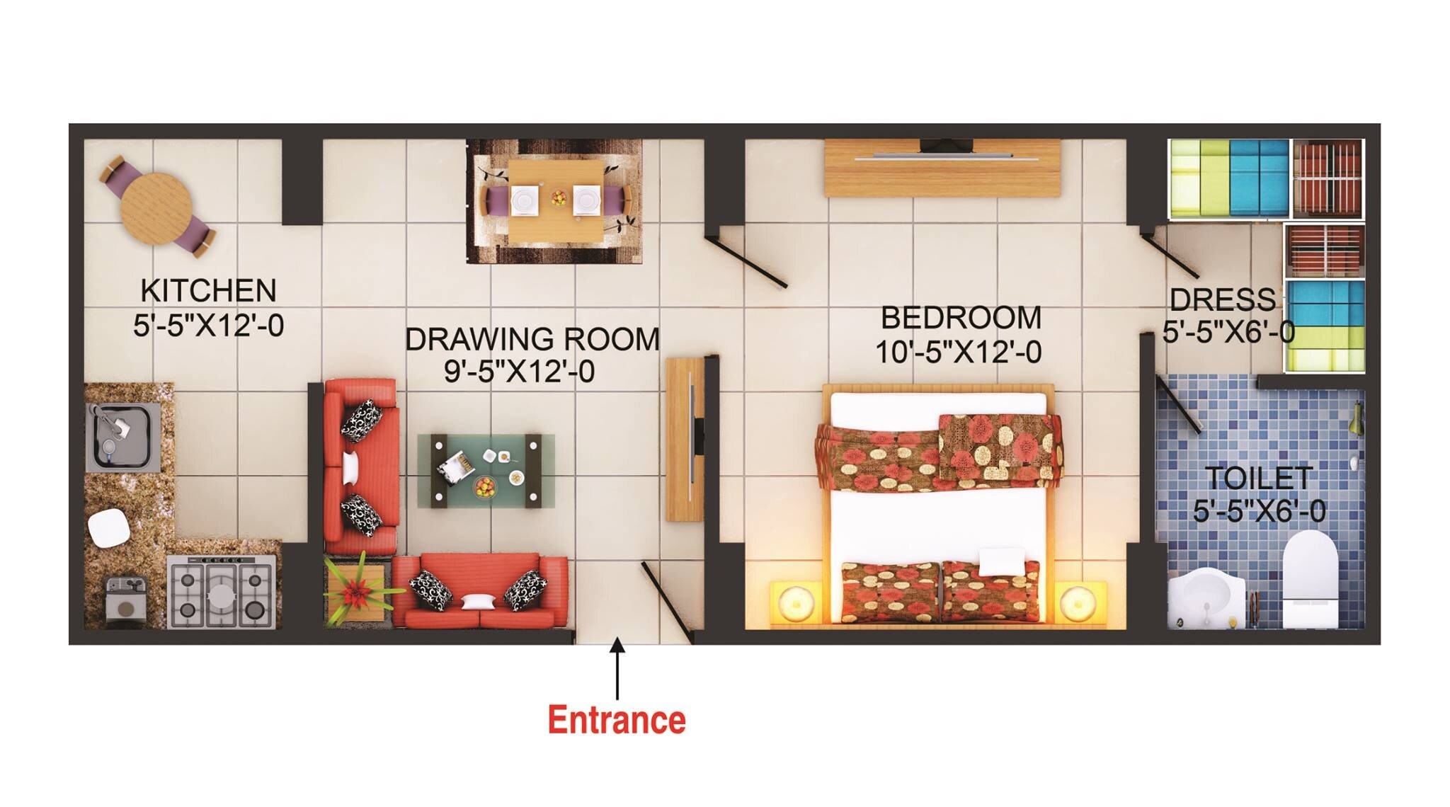 Floor plan of 1 BHK 660 Sq. Ft. Apartment in SKG The Merlin, Ghaziabad