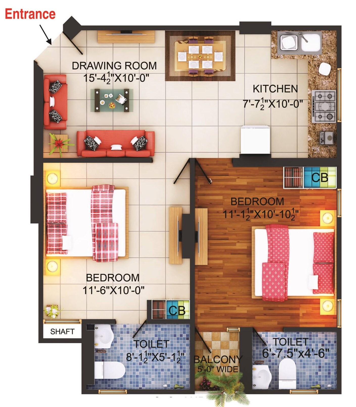 Floor plan of 2 BHK 1195 Sq. Ft. Apartment in SKG The Merlin, Ghaziabad