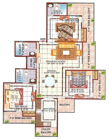 Floor plan of 3 BHK 2000 Sq. Ft. Apartment in Skytech Magadh, Ghaziabad