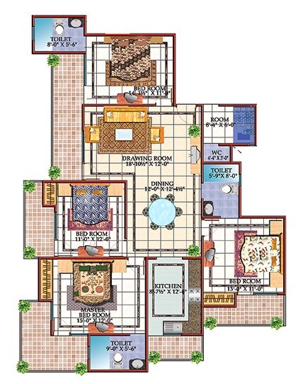 Floor plan of 4 BHK 2450 Sq. Ft. Apartment in Skytech Magadh, Ghaziabad