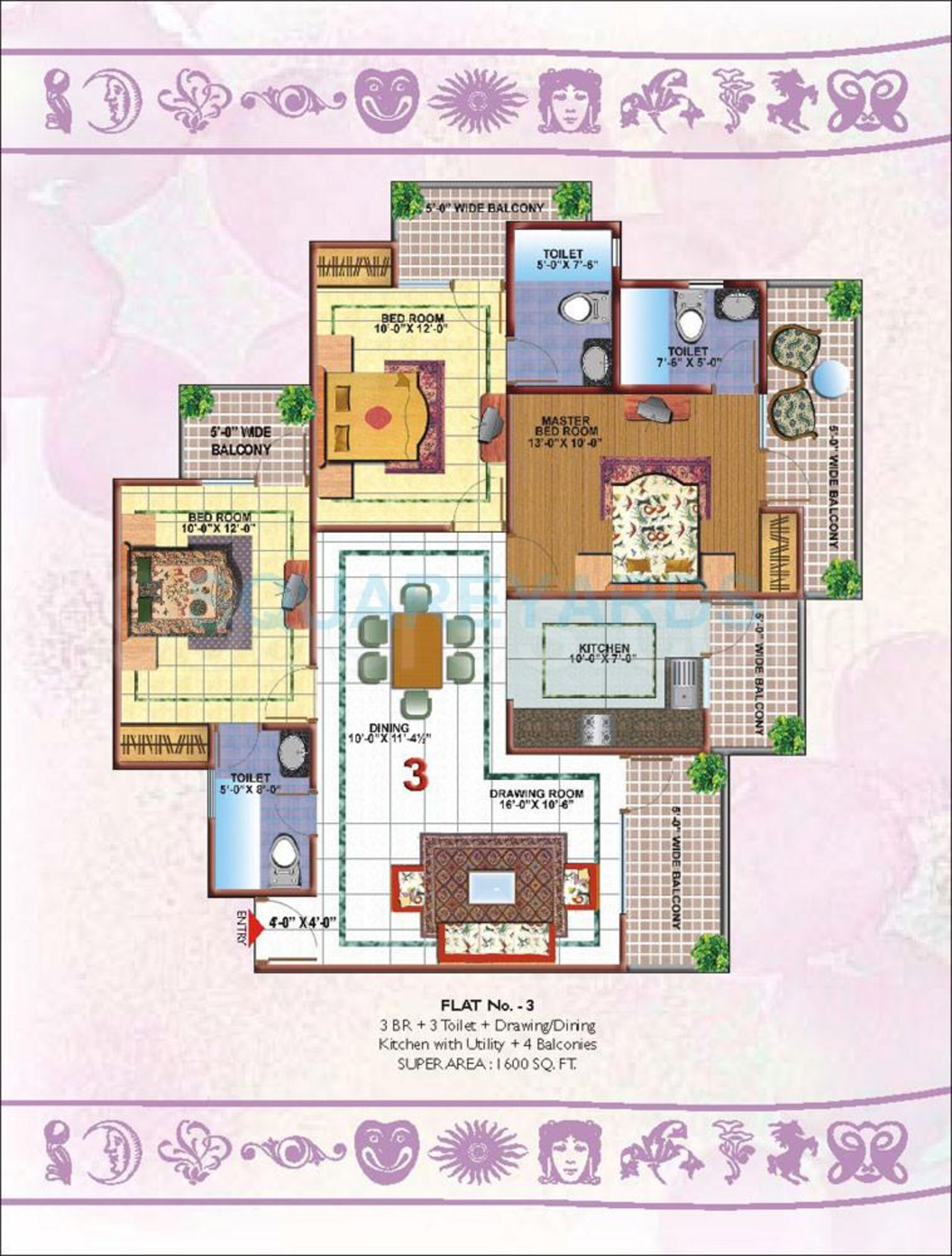 skytech merion residency ii apartment 3bhk 1600sqft1