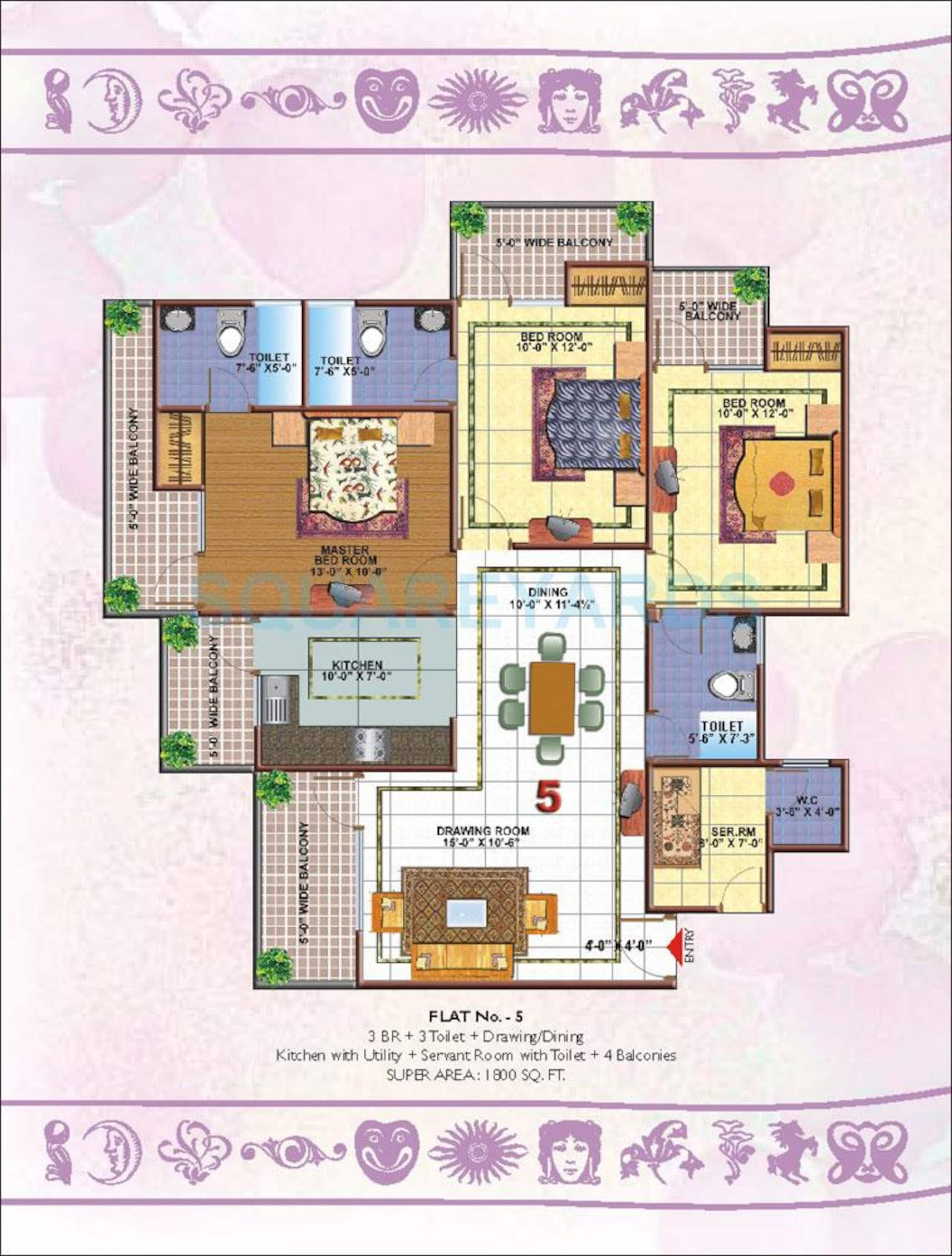 skytech merion residency ii apartment 3bhk 1800sqft1