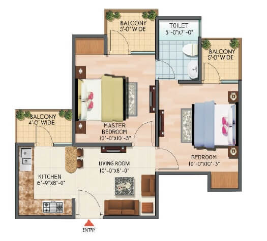 Floor plan of 2 BHK 528 Sq. Ft. Apartment in SPLS Griha Aawas Yojna, Ghaziabad