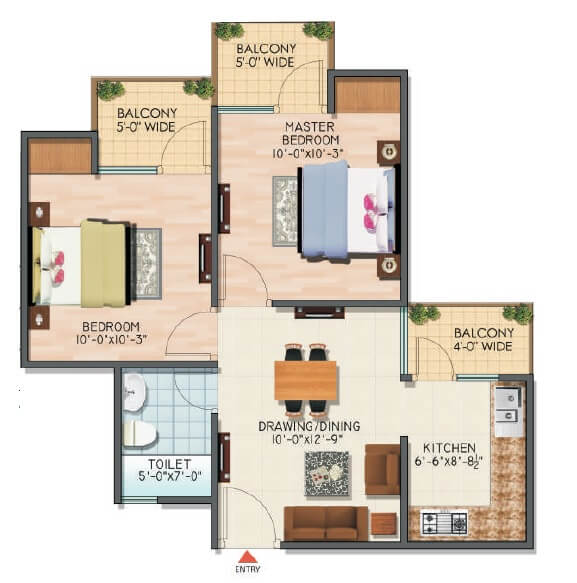 Floor plan of 2 BHK 587 Sq. Ft. Apartment in SPLS Griha Aawas Yojna, Ghaziabad