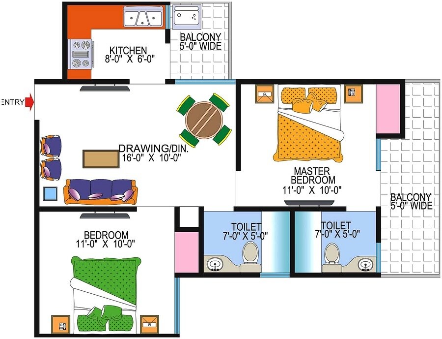 2 BHK 950 Sq. Ft. Apartment