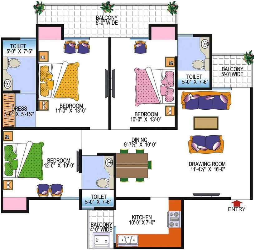 3 BHK 1625 Sq. Ft. Apartment