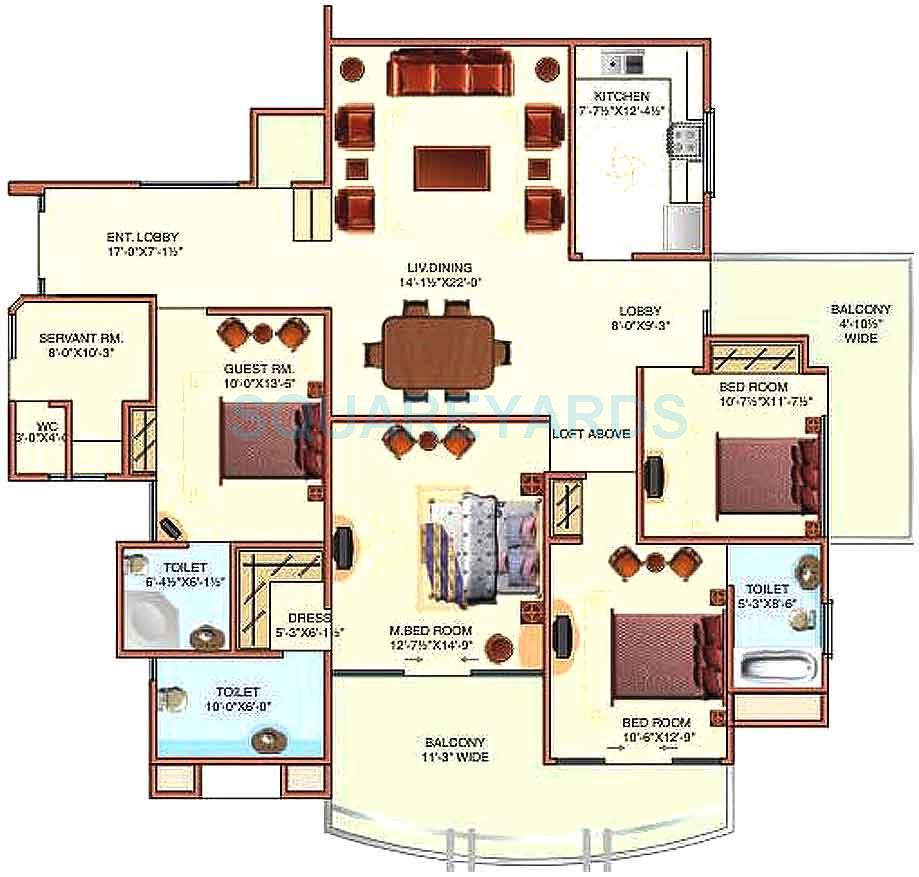 Floor plan of 4 BHK 2642 Sq. Ft. Apartment in Surya Kanishk Tower, Ghaziabad
