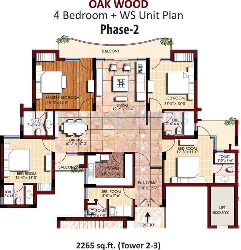 Floor plan of 4 BHK Apartment - 2265 sq. ft. in SVP Gulmohur Greens, Ghaziabad