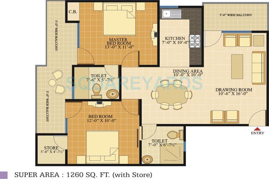 2 BHK 1260 Sq. Ft. Apartment
