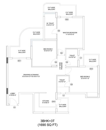 3 BHK Apartment at T And T Digitown Phase 1, Kharkhari – for Sale