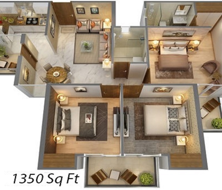 3 BHK 1350 Sq. Ft. Apartment in T Homes Phase 1