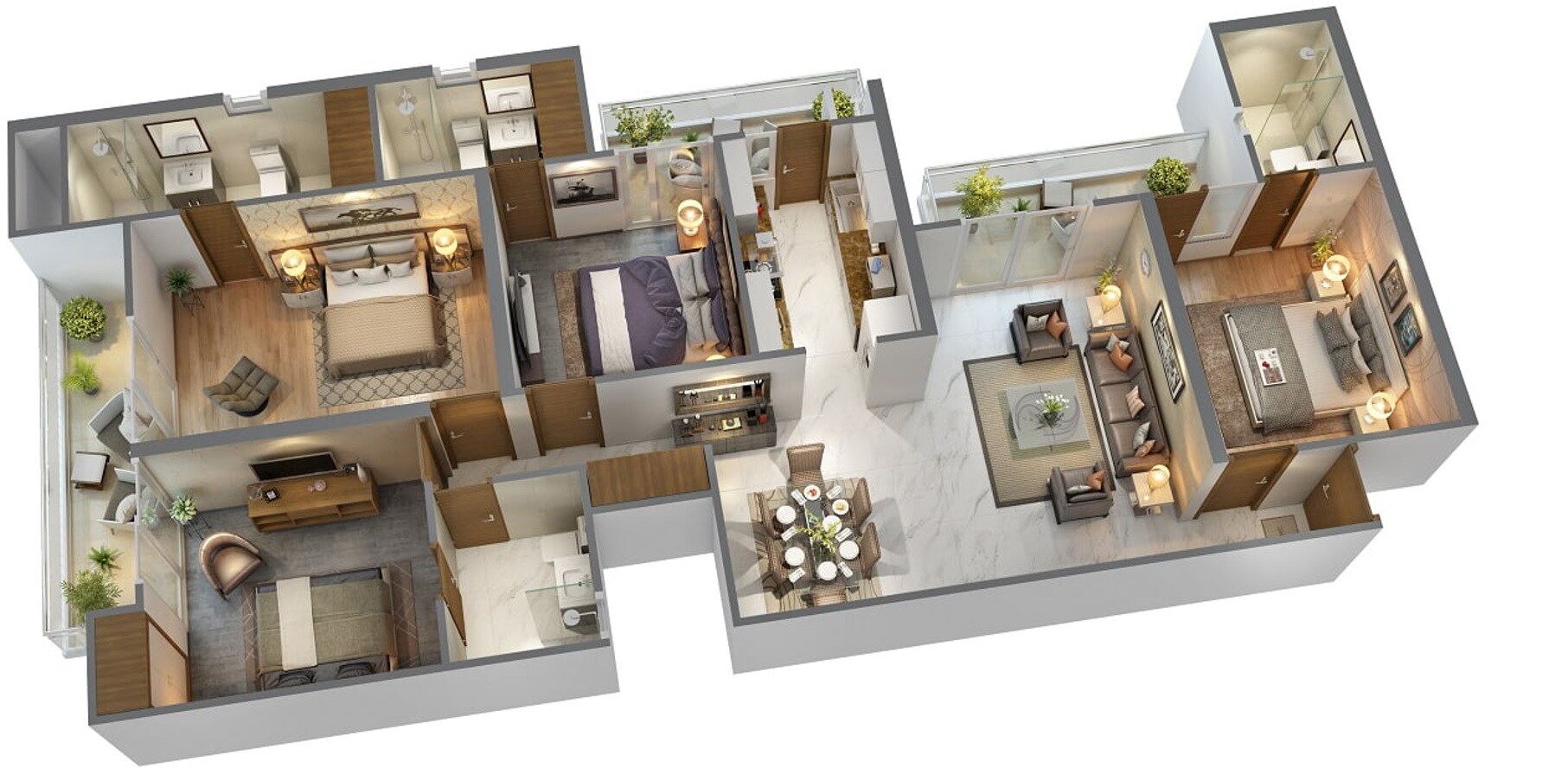 Floor plan of 4 BHK 1950 Sq. Ft. Apartment in T Homes Phase 1, Ghaziabad