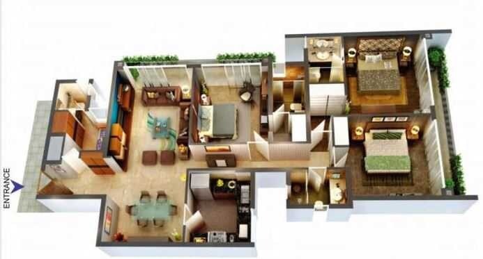 Floor plan of 3 BHK 2286 Sq. Ft. Apartment in Thapar Arthah, Ghaziabad