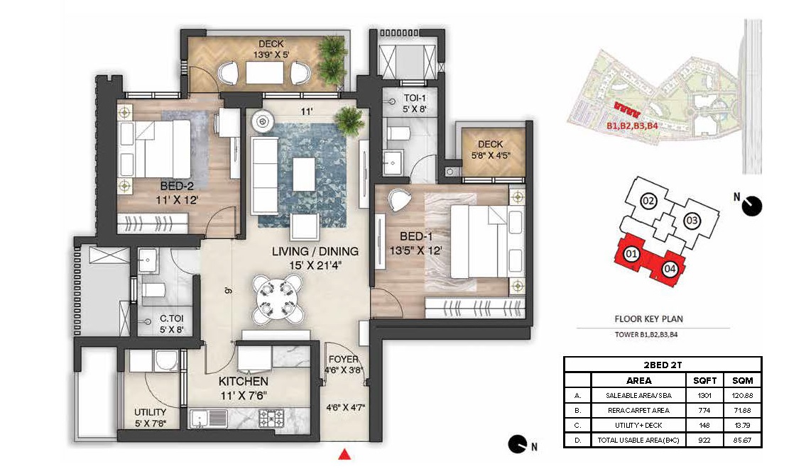 2 BHK 1301 Sq. Ft. Apartment in The Prestige City