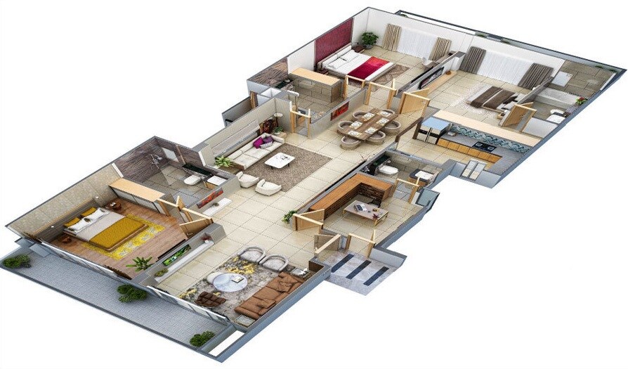 Floor plan of 4 BHK 2385 Sq. Ft. Apartment in Uchdpl Veridia Oakwood Enclave, Ghaziabad