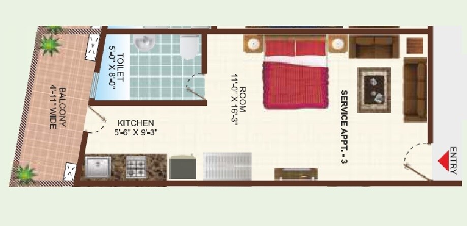 Floor plan of 485 Sq. Ft. Studio in Uninav Utopia, Ghaziabad